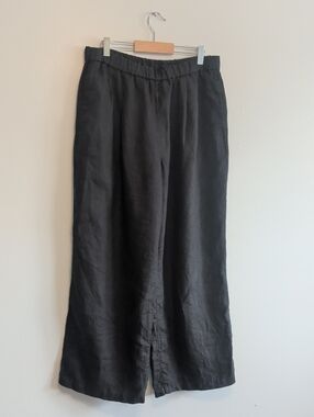 Muji Japan Black 100% Linen Wide-Leg Pants L XL